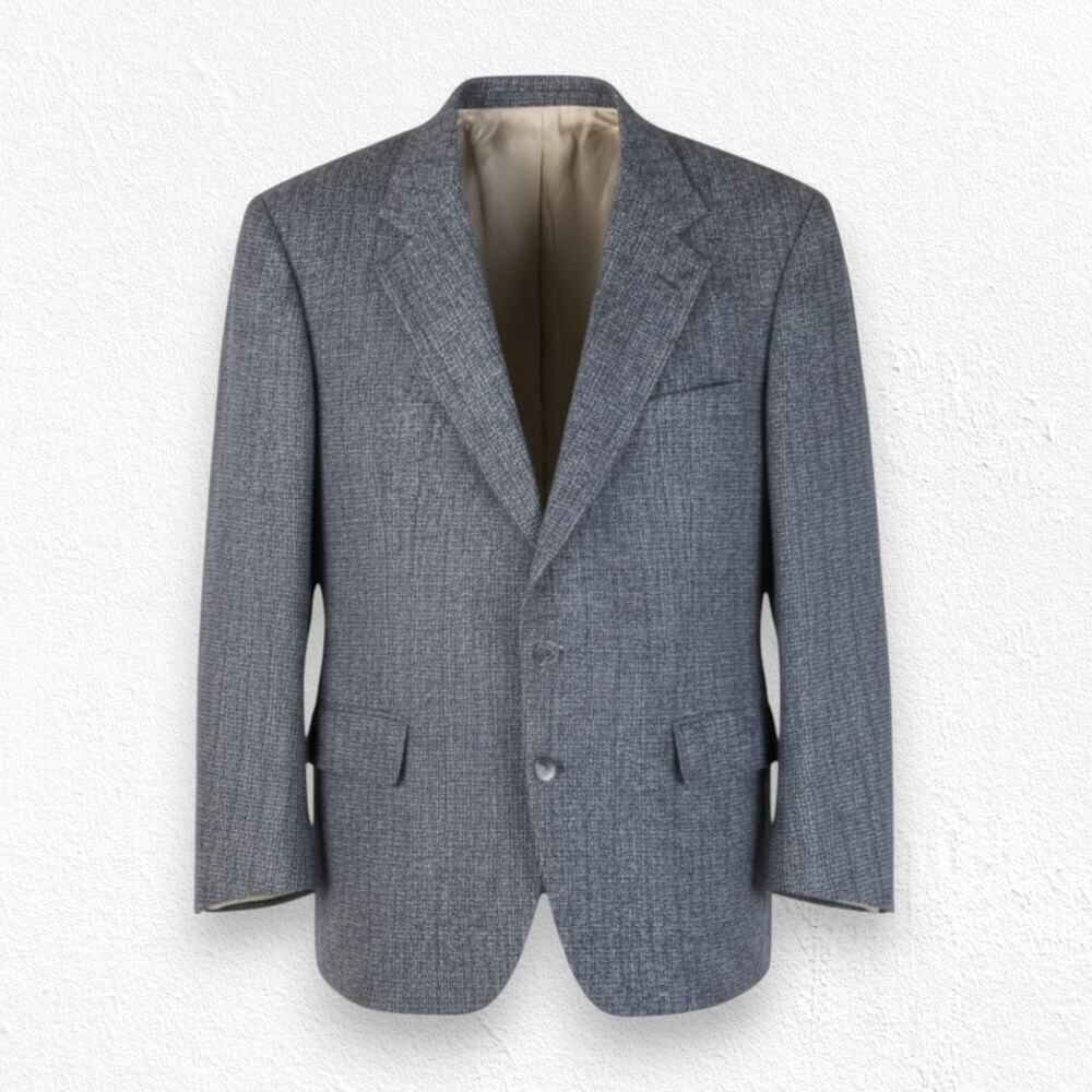 90s Vintage Bill Blass Gray Tweed USA Made Wool Single Breasted Blazer Size 44R